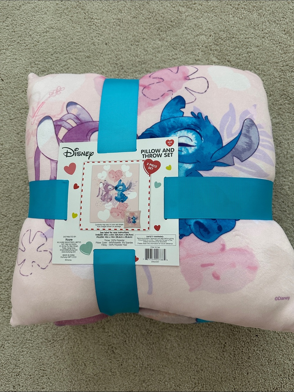 Disney Pink and Blue Stitch Pillow Throw Set